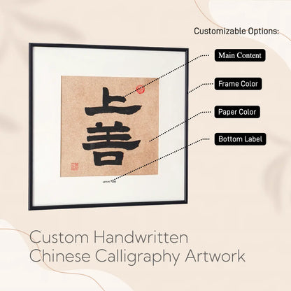 Framed custom handwritten Chinese calligraphy artwork