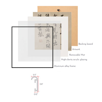 14"x14" Handmade Chinese Calligraphy – Two-Character Art, Slim Aluminum Frame, Wall or Table Display (“Supreme Good”)