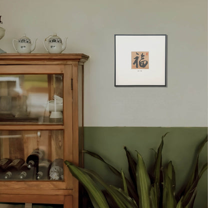 14"x14" Handmade Chinese Calligraphy – One-Character Art, Slim Aluminum Frame, Wall or Table Display (“Good Fortune”)