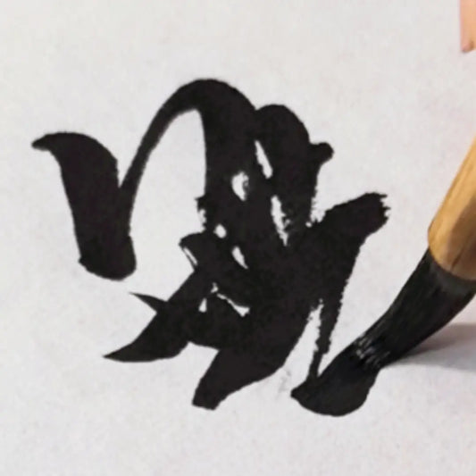 Close-up of handwritten “无妨” Chinese calligraphy showing natural brush strokes and ink variation