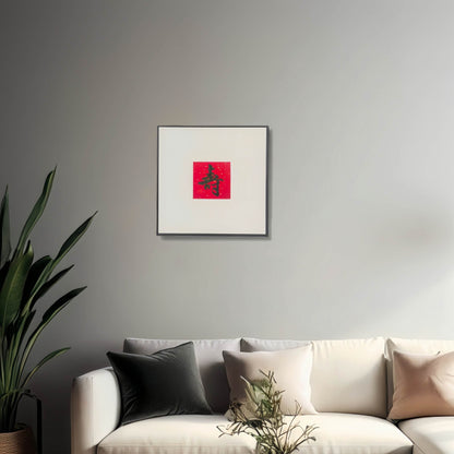 14"x14" Handmade Chinese Calligraphy – One-Character Art, Slim Aluminum Frame, Wall or Table Display (“Longevity”)