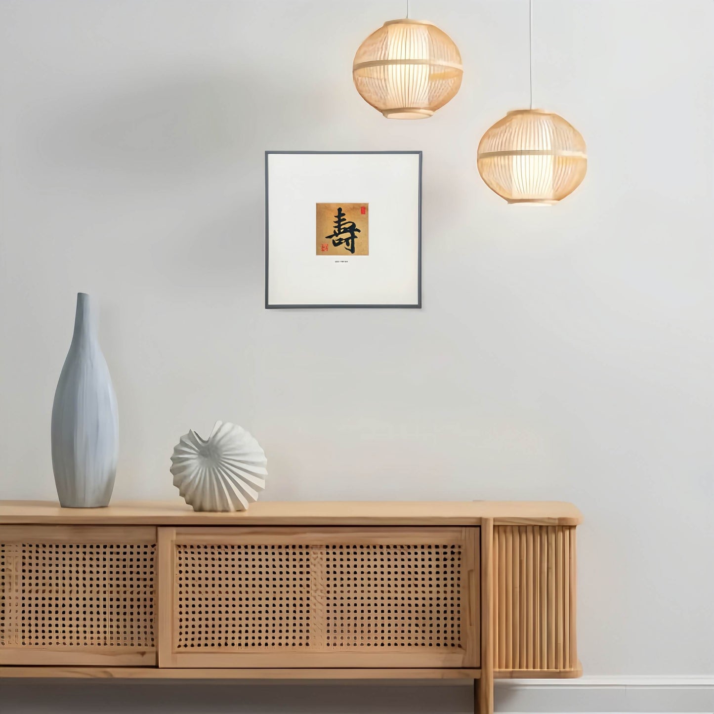 14"x14" Handmade Chinese Calligraphy – One-Character Art, Slim Aluminum Frame, Wall or Table Display (“Longevity”)