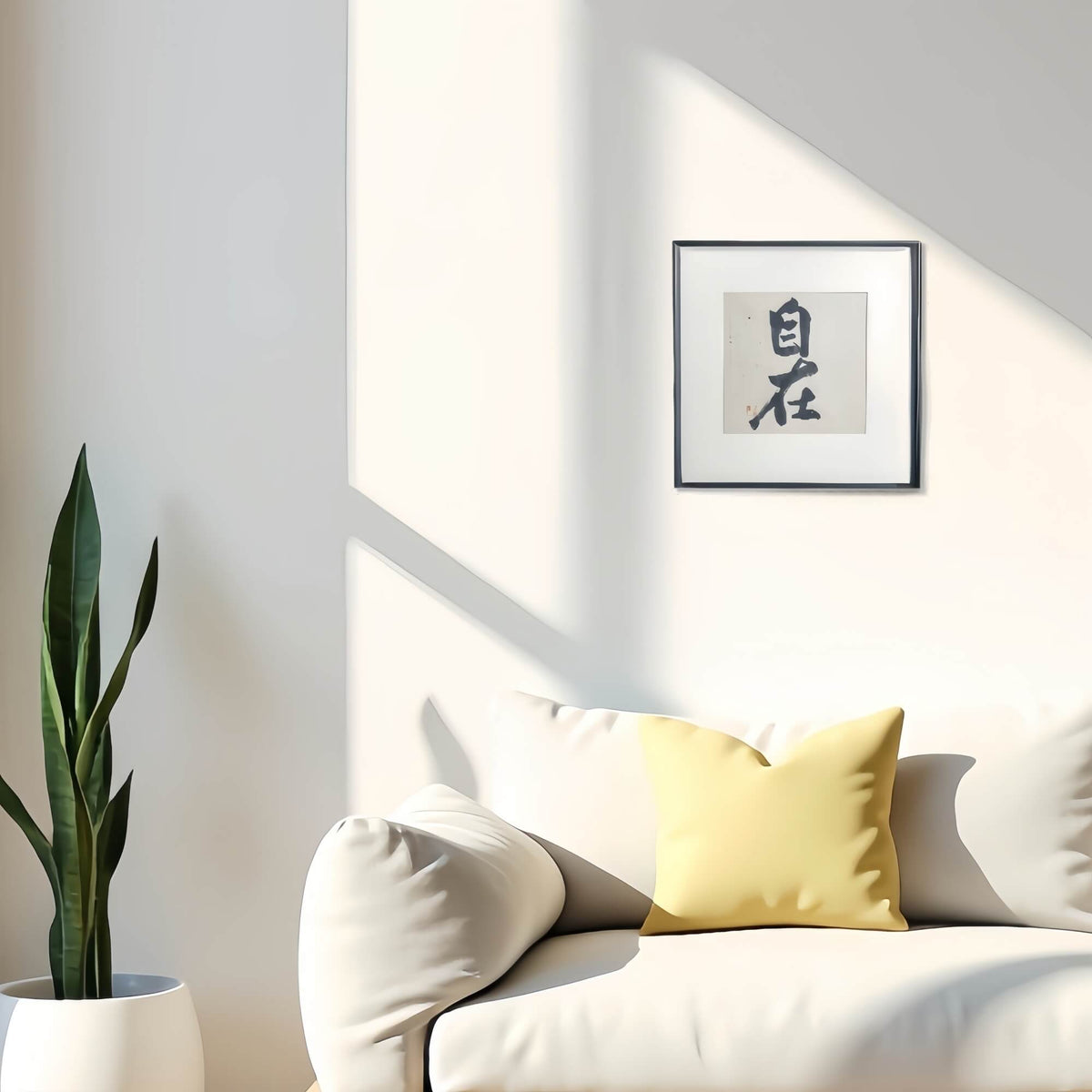 FEIverse 14"x14" Handmade Chinese Calligraphy – Two-Character Art, Slim Aluminum Frame, Wall or Table Display (“At Ease”)
